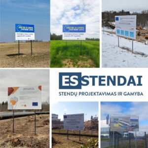 Stendas pagal STR, privalomi statybviečių informaciniai su plienine konstrukcija