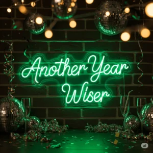 Led neono užrašas "Another Year Wiser"
