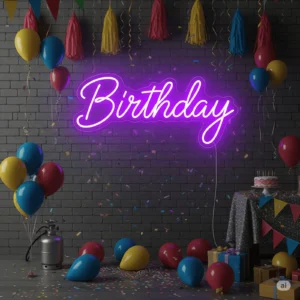 Led neono iškaba "Birthday"