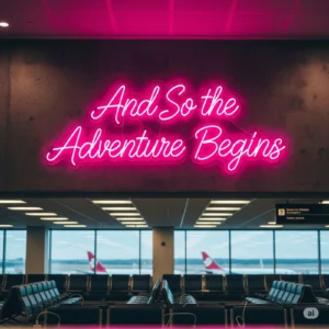 Led neono užrašas "And So the Adventure Begins"