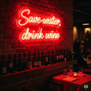 Led neono užrašas "Save water, drink wine"